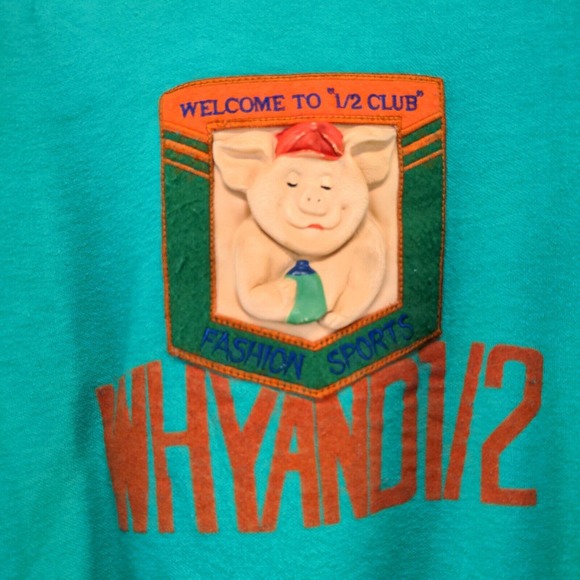 Why And 1/2 Ladies Jacket Long Sleeve Green Actual 52x23 Shoulder Pads Funny Pig - Picture 10 of 14